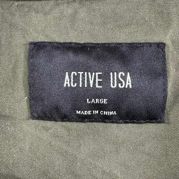 Active USA NWT Lg Hooded Utility Jacket Floral Patch Military Army Green Shacket - Picture 13 of 16